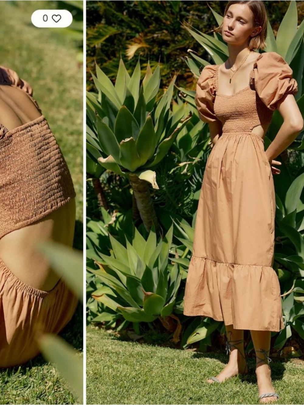 Faithfull the Brand Smocked Cut out Midi Dress